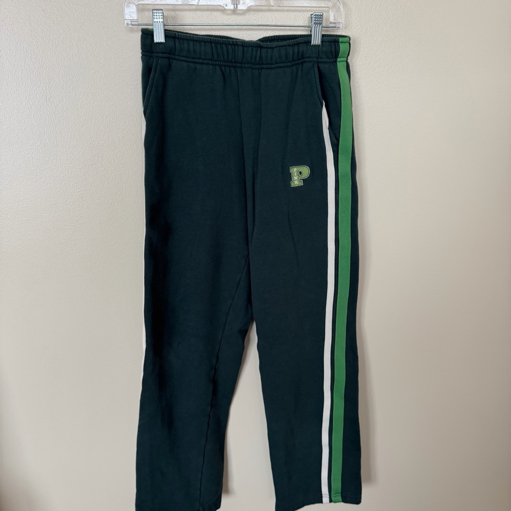 VS PINK Green Pin Stripe Wide Leg Sweatpants